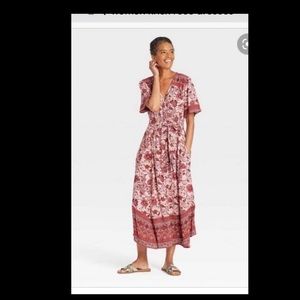 Womens Short Sleeve Wrap Tie Duster Dress